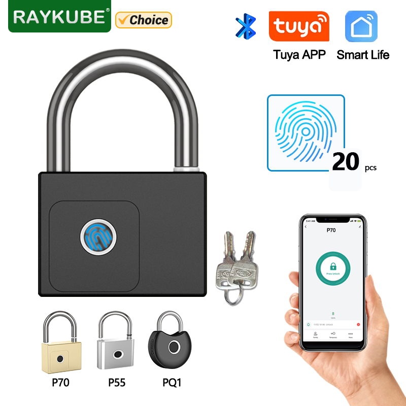Smart Home Door Lock - RAYKUBE Tuya Smart Padlock Fingerprint Waterproof